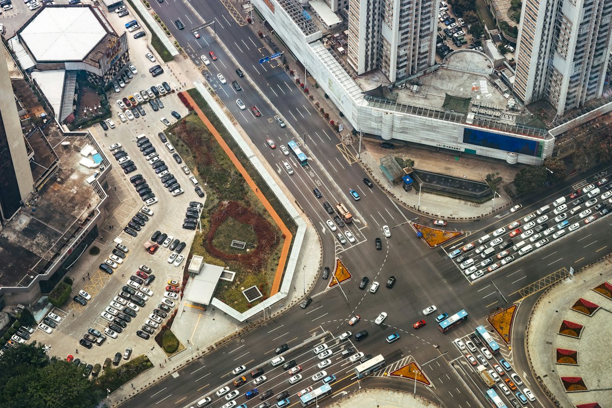 Aerial view of a signalised intersection